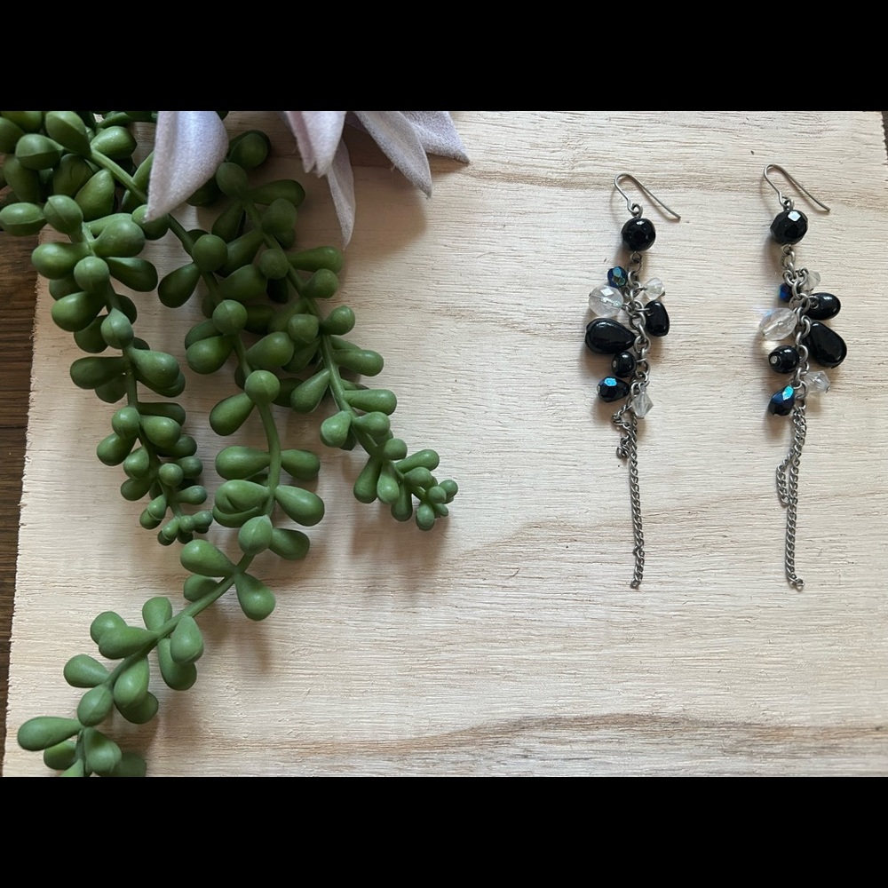 Black and iridescent dangle earrings
